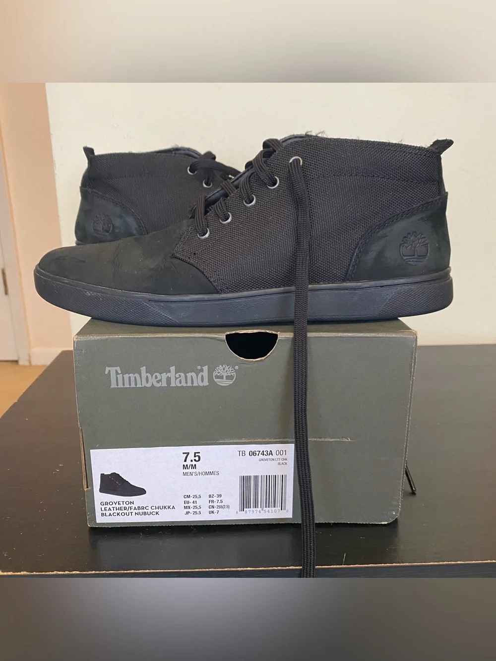 Timberland Men's 7.5 Groveton Shoes Leather & Canvas Fabric Chukka Blackout